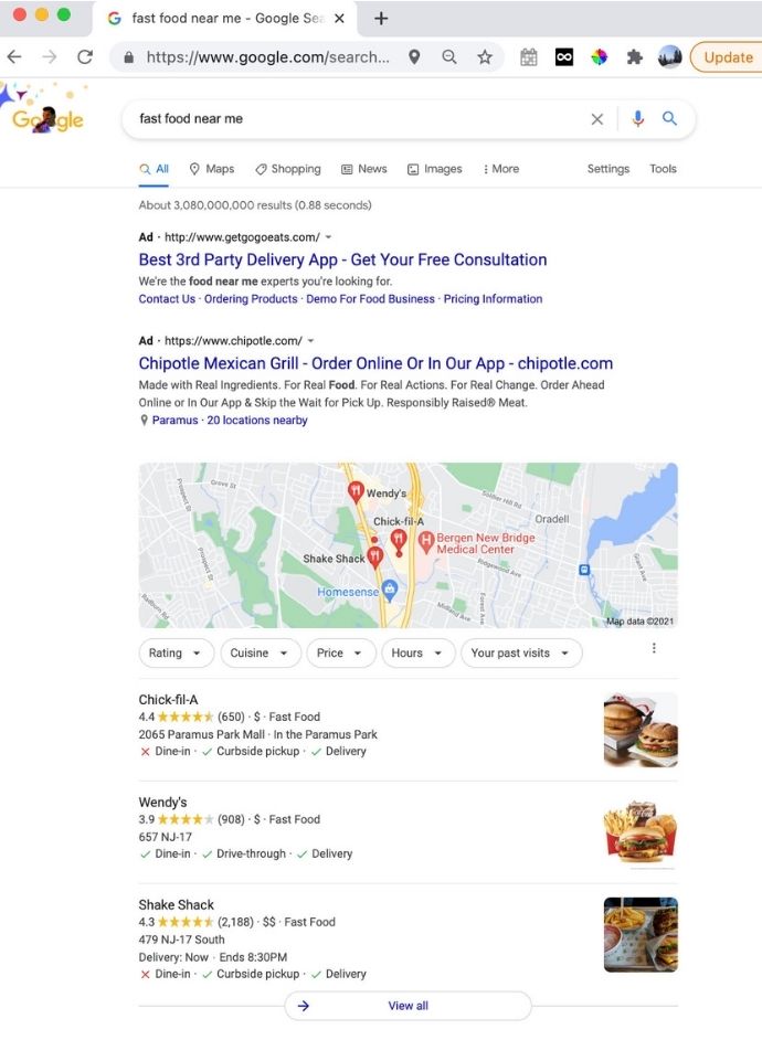 Google My Business Native Search Example