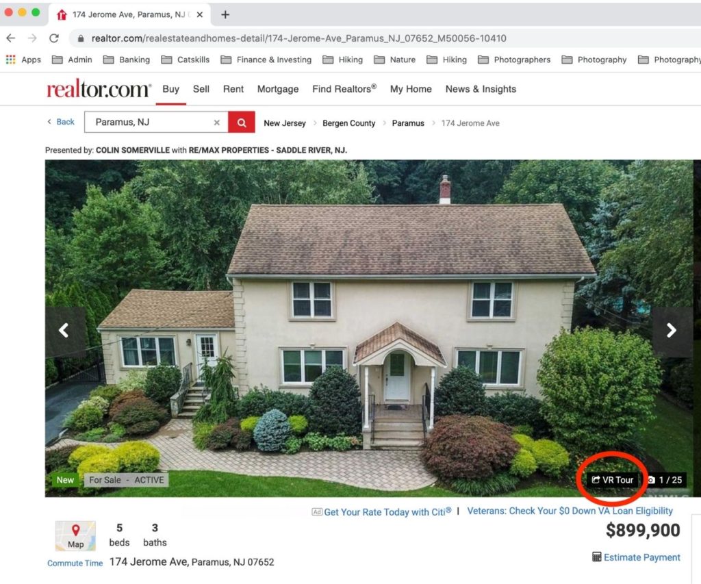view virtual tour button location on Realtor property website
